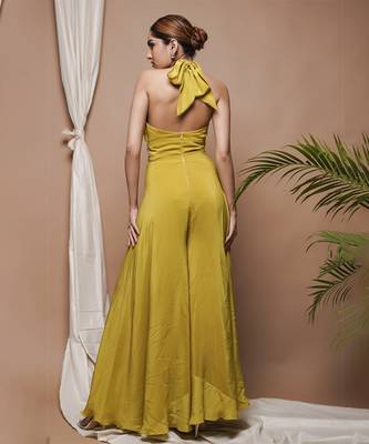 Green crepe halter neck jumpsuit 3