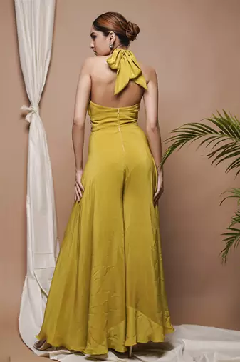 Green crepe halter neck jumpsuit