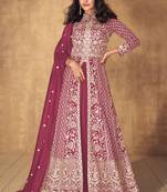 Pink embroidery silk anarkali lehenga - free size stitched(size upto 42")