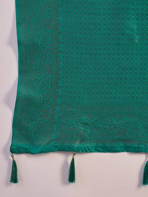 teal Poly silk saree with jacquard work & printed design 7