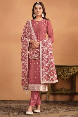 Rose gold embroidery, secquins georgette straight pant - (size upto 42") 1