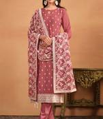 Rose gold embroidery, secquins georgette straight pant - (size upto 42")