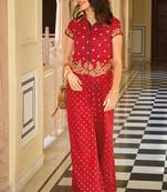 Green embroidery, secquins silk shirt palazzo - free size stitched(size upto 42")