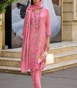 Pink embroidery, secquins cotton straight pant - free size stitched(size upto 42")