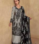 Grey embroidery, secquins chinon silk straight palazzo - free size stitched(size upto 42")