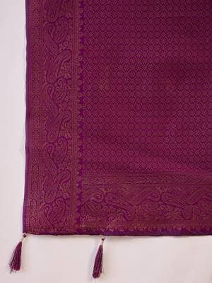 purple Poly silk saree with jacquard work & printed design 7