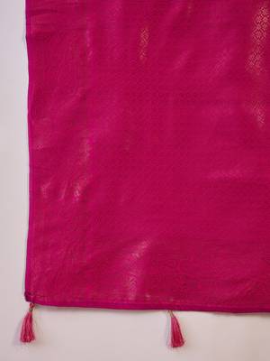 Rani pink Poly silk saree with jacquard work & printed design 7