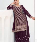 Purple embroidery secquins chinon anarkali palazzo - free size stitched(size upto 42")