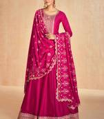 Pink embroidery, secquins premium silk gown - free size stitched(size upto 42")