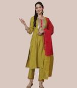 women's poly silk embroidered kurta & pant with dupatta