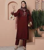 women's poly silk hand work kurta & pant with dupatta