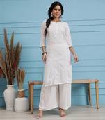 Hand embroidered white cotton lucknowi chikankari straight kurta