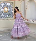 One shoulder cotton maxi dress handcrafted floral print with dori tie up