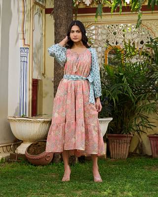 Handcrafted floral cotton midi dress dual print boho dress 1