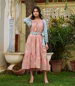 Handcrafted floral cotton midi dress dual print boho dress