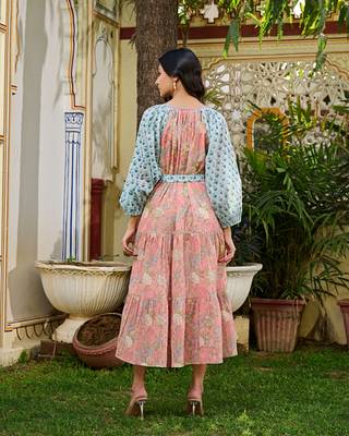 Handcrafted floral cotton midi dress dual print boho dress 3