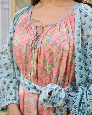 Handcrafted floral cotton midi dress dual print boho dress 4