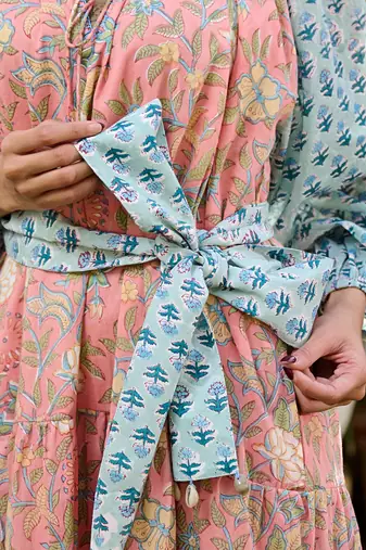 Handcrafted floral cotton midi dress dual print boho dress