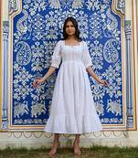 White cotton eyelet midi dress vintage inspired summer dress