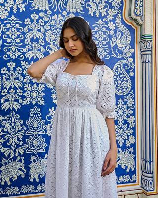 White cotton eyelet midi dress vintage inspired summer dress 3