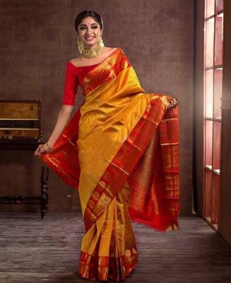 Classiques Art Silk Zari Woven Yellow Saree with Blouse 1