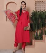 women's poly silk hand work kurta & pant with dupatta