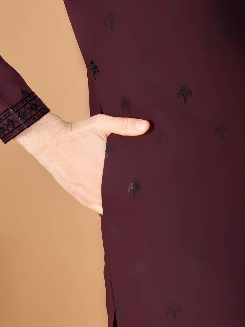 Maroon viscose silk thread & sequins embroidered work wedding festival marriage party wear straight kurta with dupatta