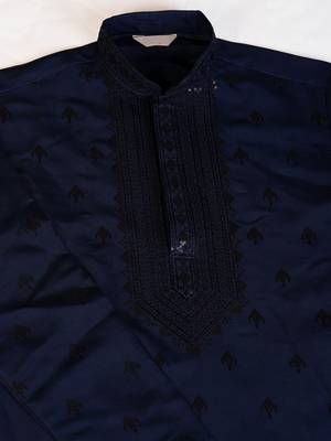 navy blue viscose silk thread & sequins embroidered straight kurta with dupatta 10