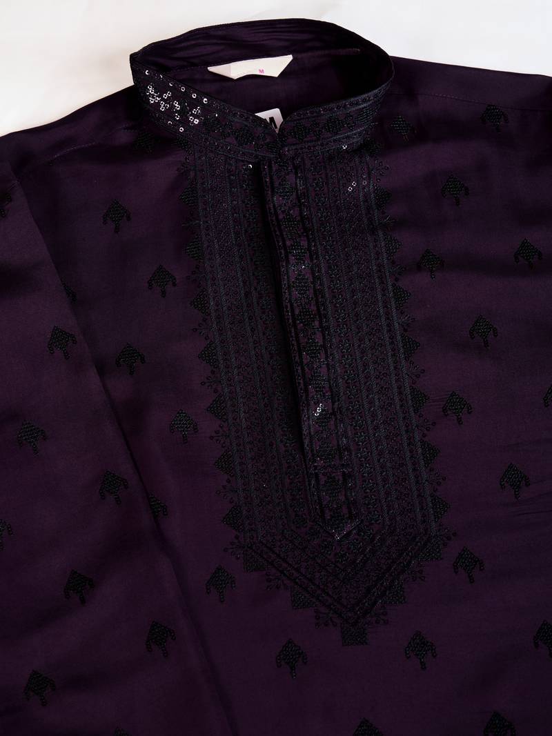 Purple viscose silk thread & sequins embroidered work wedding festival marriage party wear straight kurta with dupatta