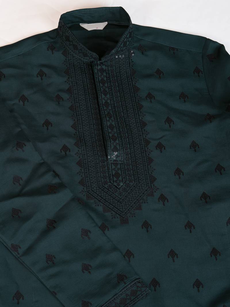 Green viscose silk thread & sequins embroidered work wedding festival marriage party wear straight kurta with dupatta