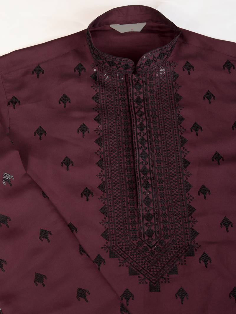 Maroon viscose silk thread & sequins embroidered work wedding festival marriage party wear straight kurta with dupatta