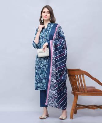 women's cotton blend floral printed kurta & pant with dupatta 1