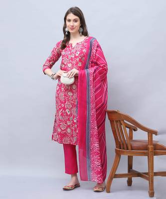 women's cotton blend floral printed kurta & pant with dupatta 1