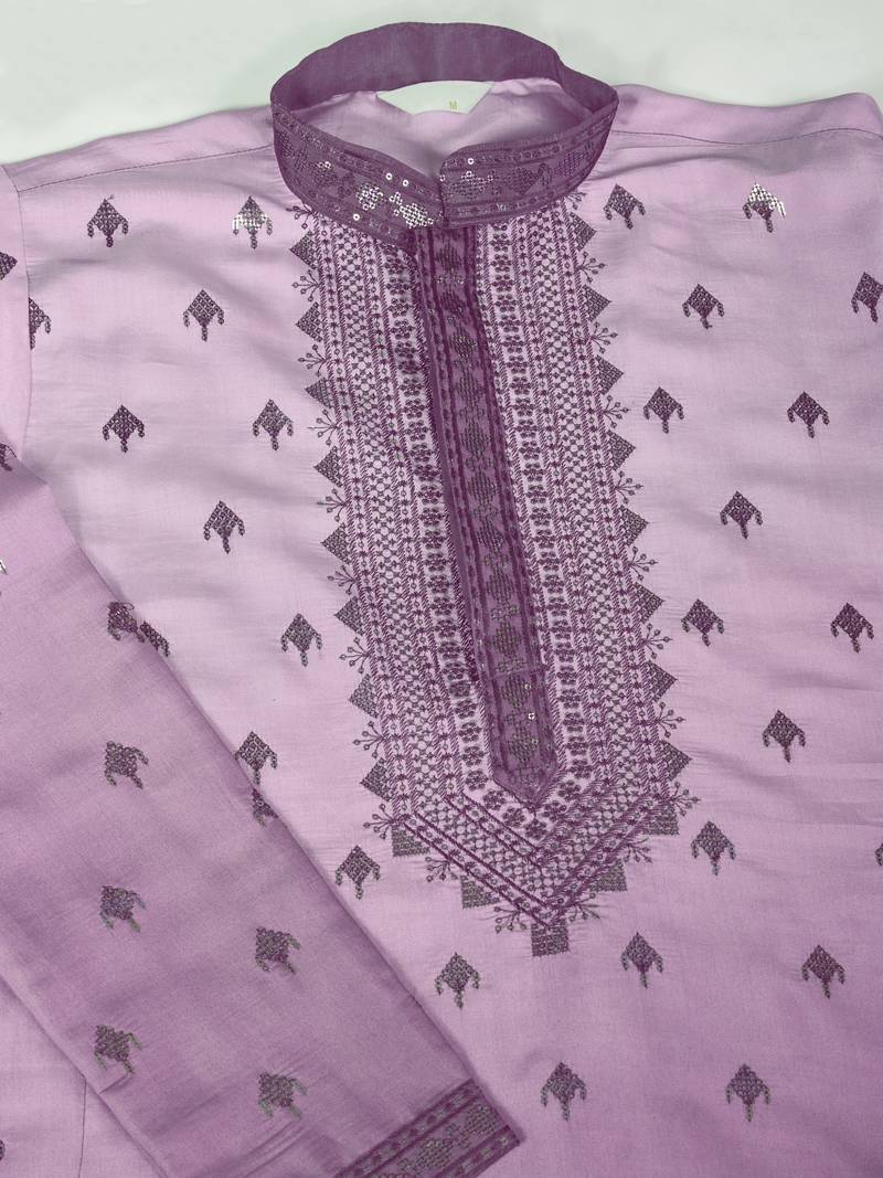 Purple viscose silk thread & sequins embroidered work wedding festival party wear straight kurta