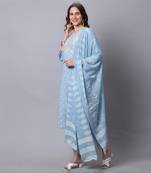 women's pure cambric cotton jaipuri printed & embroidered kurta & pant with dupatta