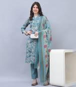 women's cotton blend floral printed kurta & pant with dupatta