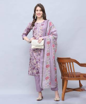 women's cotton blend floral printed kurta & pant with dupatta 1