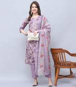 women's cotton blend floral printed kurta & pant with dupatta