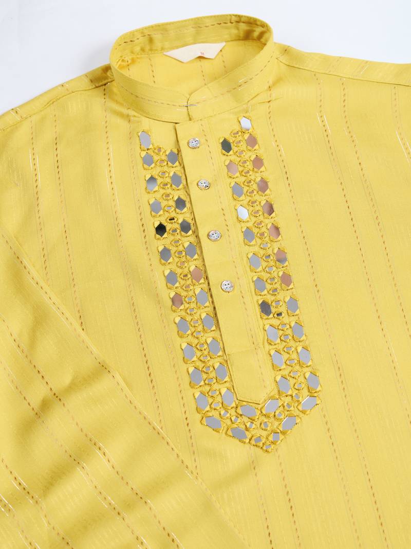 YELLOW VISCOSE RAYON JARI WEAVING MIRROR WORK WEDDING FUNCTION FESTIVAL MARRIAGE PARTY WEAR STRAIGHT KURTA WITH DUPATTA