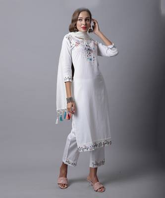 women's pure cotton hand work kurta & pant with dupatta 1