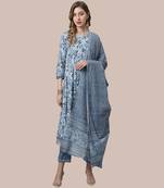 women's pure cotton jaipuri printed & embroidered kurta & pant with dupatta