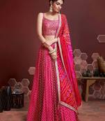 Great Pink Embroidery Pure Chinon Silk Party Wear Lehenga Choli