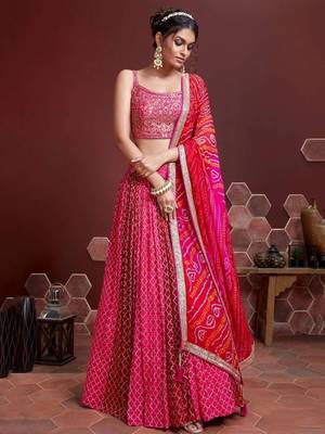 Great Pink Embroidery Pure Chinon Silk Party Wear Lehenga Choli 3