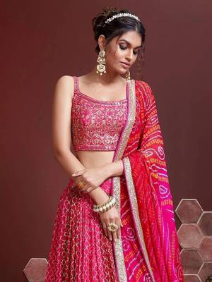 Great Pink Embroidery Pure Chinon Silk Party Wear Lehenga Choli 4