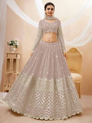 grey zari work georgette lehenga set choli with dupatta 2