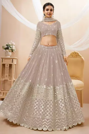 grey zari work georgette lehenga set choli with dupatta