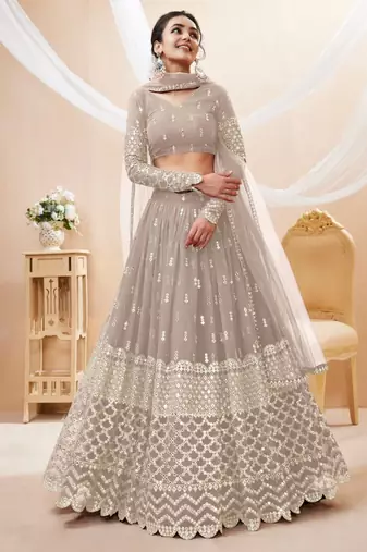 grey zari work georgette lehenga set choli with dupatta