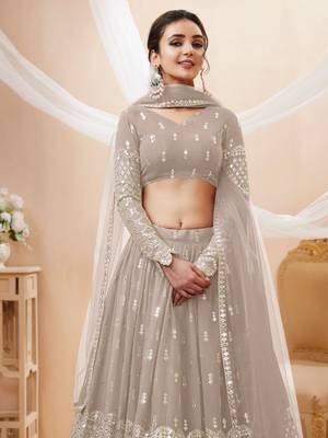 grey zari work georgette lehenga set choli with dupatta 4