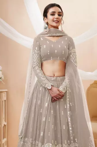 grey zari work georgette lehenga set choli with dupatta