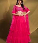 Pink Sequins Work Soft Net Reception Wear Lehenga Choli